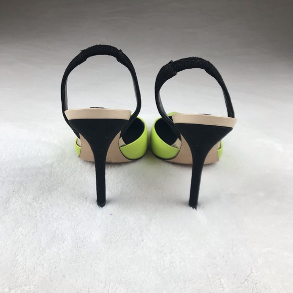 Aldo black & lime leather sling back heels - Picture 4 of 5